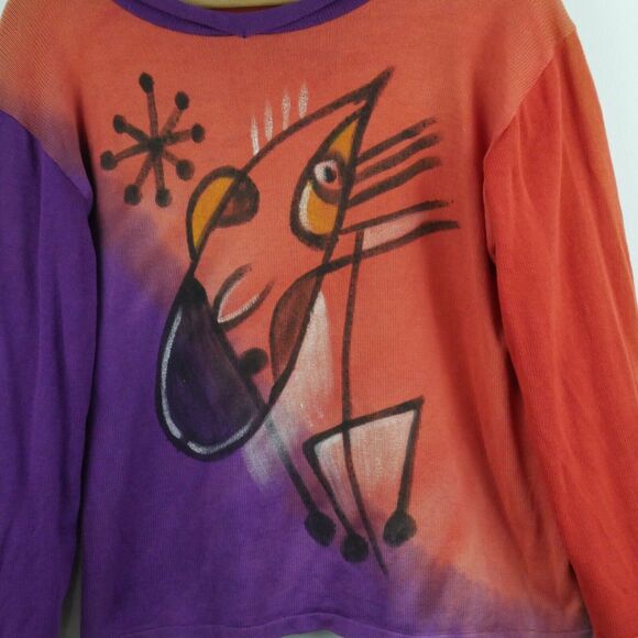 Dilemma One Size Sweater Cotton Art to Wear Painted Multicolor Quirky Artsy 90s - Picture 3 of 5